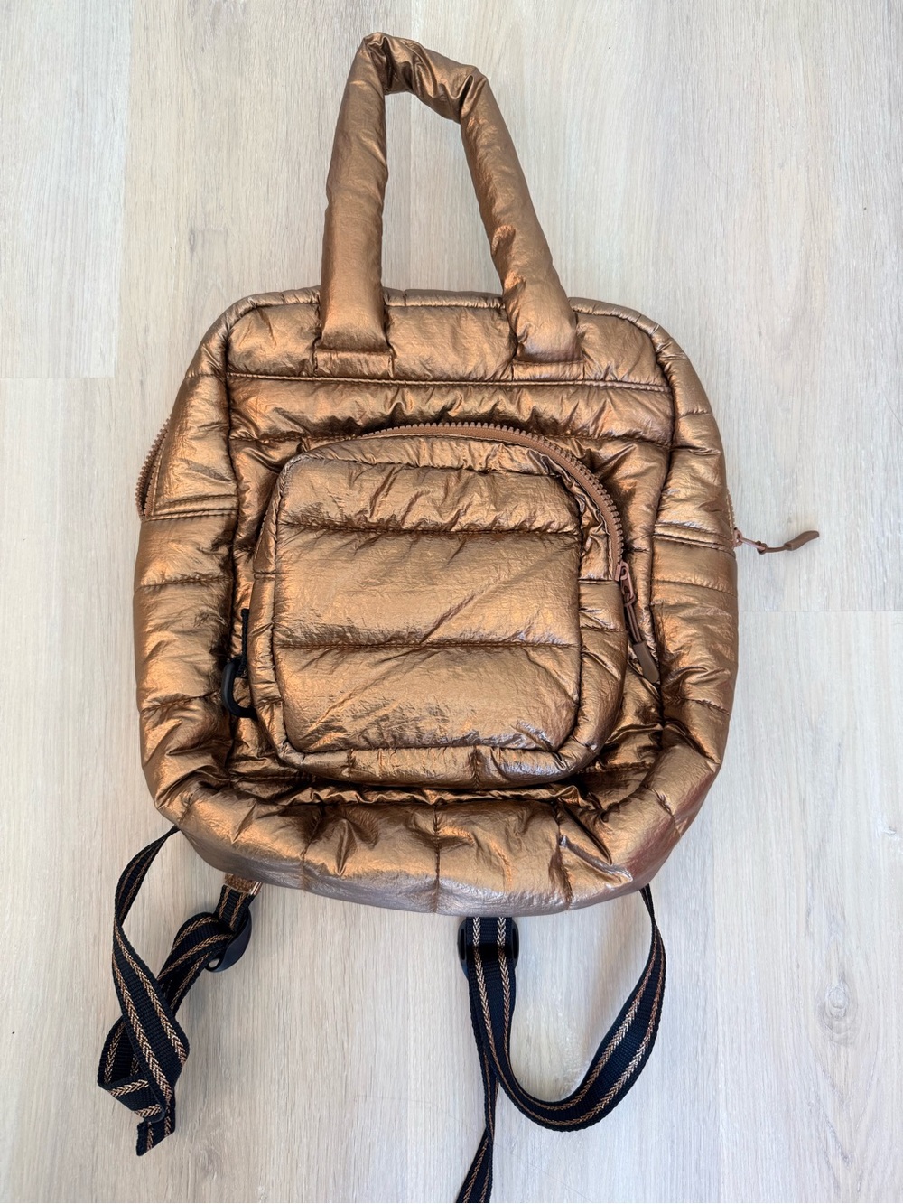 Metallic Bronze Quilted Backpack Tote - Women's Bag